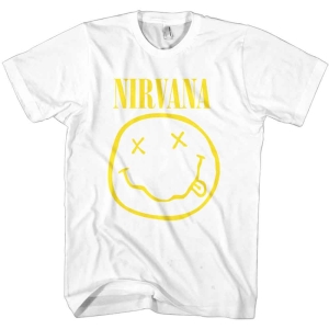 Nirvana - Yellow Happy Face White T-Shirt in the group MERCHANDISE / T-shirt / Pop-Rock at Bengans Skivbutik AB (3834121r)