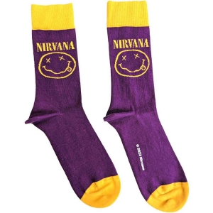 Nirvana - Yellow Smiley Uni Purp Socks (Eu 40-45) in the group MERCHANDISE / Merch / Hårdrock at Bengans Skivbutik AB (5536153)