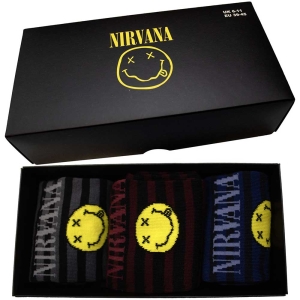 Nirvana - Smiley Stripes Uni 3-Pack Socks (Eu 39-4 in the group MERCHANDISE / Merch / Hårdrock at Bengans Skivbutik AB (5536162)