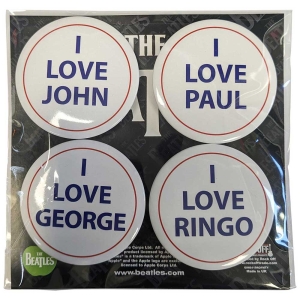 The Beatles - I Love 4 Pack Large Button Badge Pack in the group MERCHANDISE at Bengans Skivbutik AB (5537485)