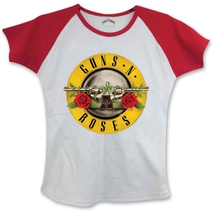 Guns N Roses - Circle Logo Lady Wht/Red S/S Raglan:  S in the group MERCHANDISE / T-shirt / Hårdrock at Bengans Skivbutik AB (5541709)