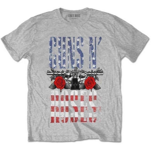 Guns N Roses - Us Flag In Logo Uni Grey    S in the group MERCHANDISE / T-shirt / Hårdrock at Bengans Skivbutik AB (5542246r)