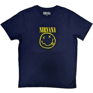 Nirvana - Yellow Happy Face Uni Navy  in the group MERCHANDISE / T-shirt / Pop-Rock at Bengans Skivbutik AB (5546464r)