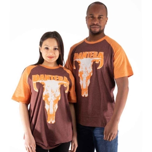 Pantera - Skull Uni Brown/Orange Raglan in the group MERCHANDISE / T-shirt / Hårdrock at Bengans Skivbutik AB (5546636r)