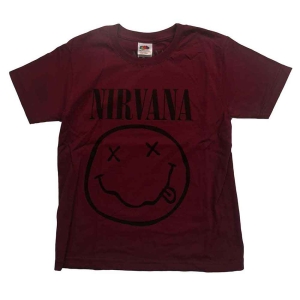 Nirvana - Happy Face Boys T-Shirt Maroon in the group MERCHANDISE / Merch / Pop-Rock at Bengans Skivbutik AB (5548773r)