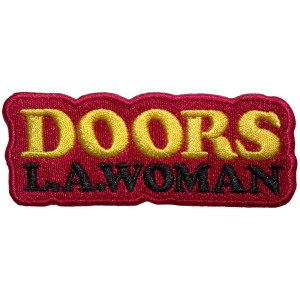 The Doors - La Woman Text Logo Red Woven Patch in the group MERCHANDISE / Merch / Pop-Rock at Bengans Skivbutik AB (5581813)