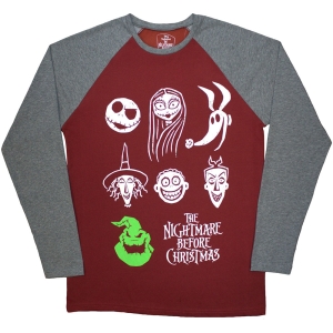 The Nightmare Before Christmas - Stacked Faces Uni Maroon/Grey Longsleeve in the group MERCHANDISE / T-shirt / Film-Musikal at Bengans Skivbutik AB (5586800r)