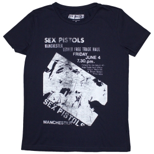 Sex Pistols - Manchester Flyer Lady Navy T-Shirt in the group MERCHANDISE / T-shirt / Punk at Bengans Skivbutik AB (5587304r)