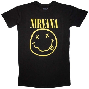 Nirvana - Yellow Happy Face Lady Bl T-Shirt Dress in the group MERCHANDISE / T-shirt / Nyheter / Pop-Rock at Bengans Skivbutik AB (5587393r)